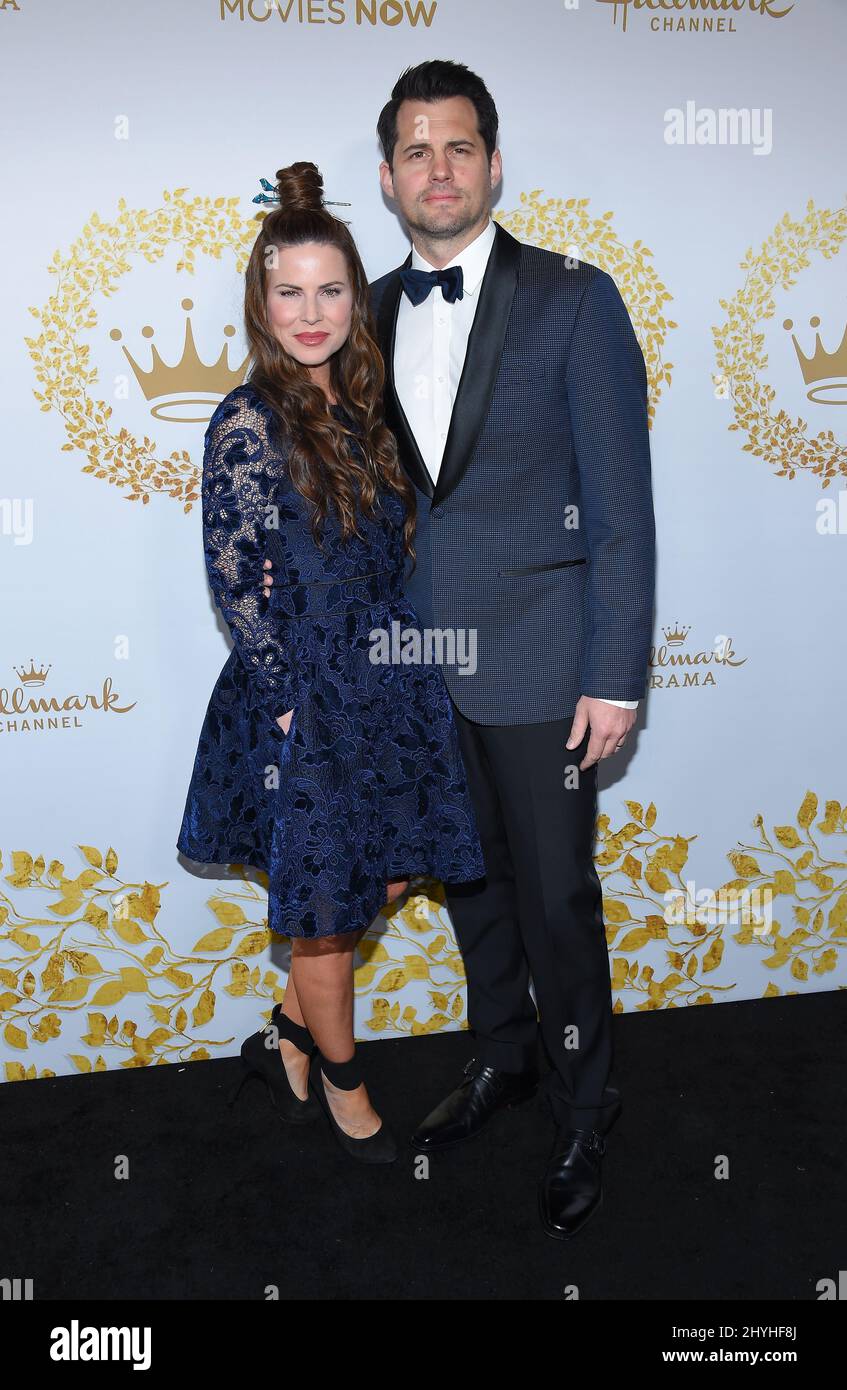 Kristoffer Polaha and Julianne Morris arriving to the Hallmark Channel and Hallmark Movies & Mysteries Winter 2019 TCA Event at Tournament House Stock Photo