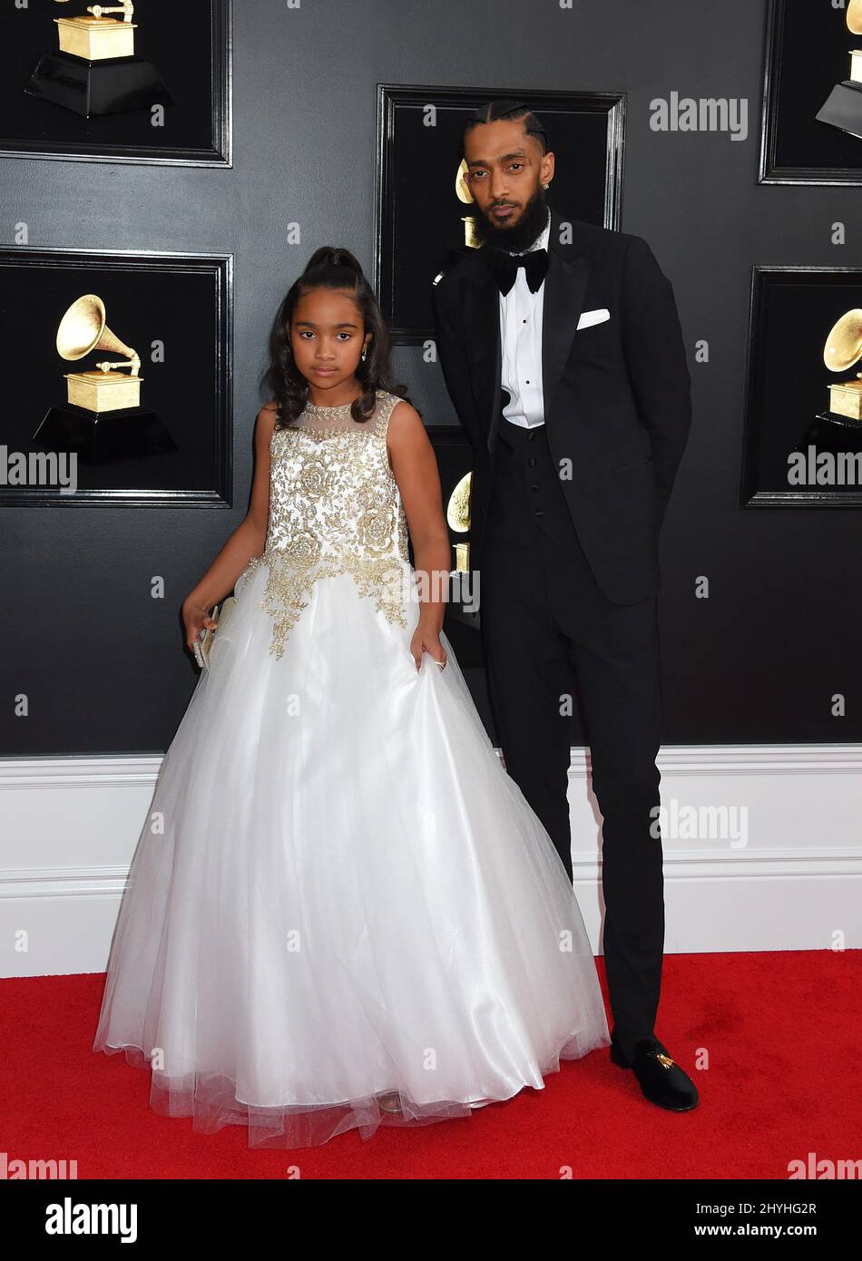 Nipsey Hussle and Emani Asghedom at the 61st Annual Grammy Awards held at Staples Center on February 10, 2019 in Los Angeles, CA. Stock Photo