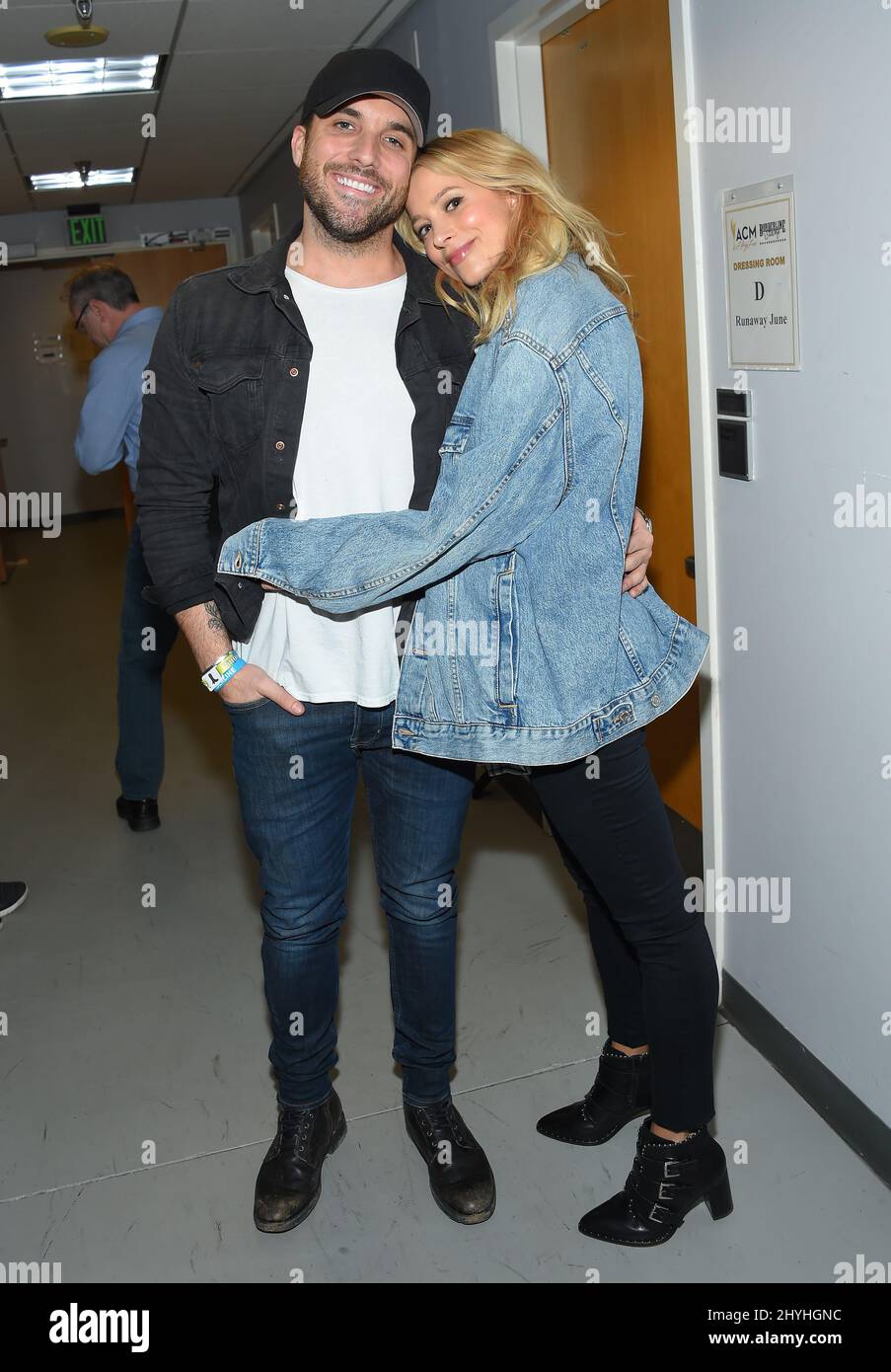 Tyler Rich and Sabina Gadecki backstage at the ACM Lifting Lives Presents Borderline Strong Benefit Concert at Fred Kavli Theater Stock Photo