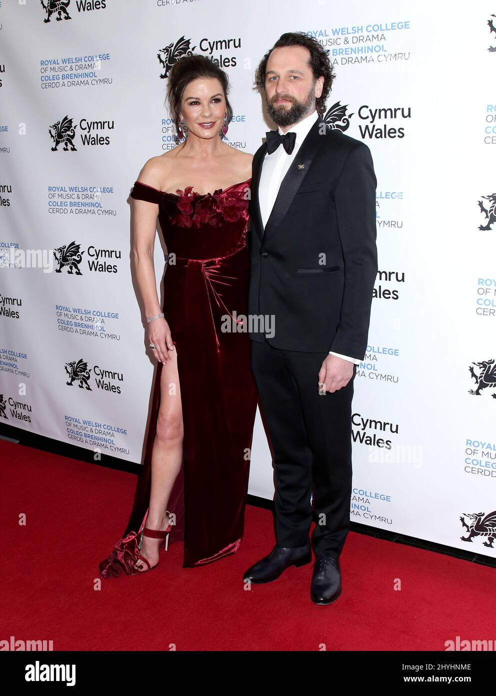 Catherine Zeta-Jones & Matthew Rhys attending Catherine Zeta-Jones being Honoured by Royal Welsh College of Music & Drama held at The Rainbow Room on March 1, 2019 Stock Photo