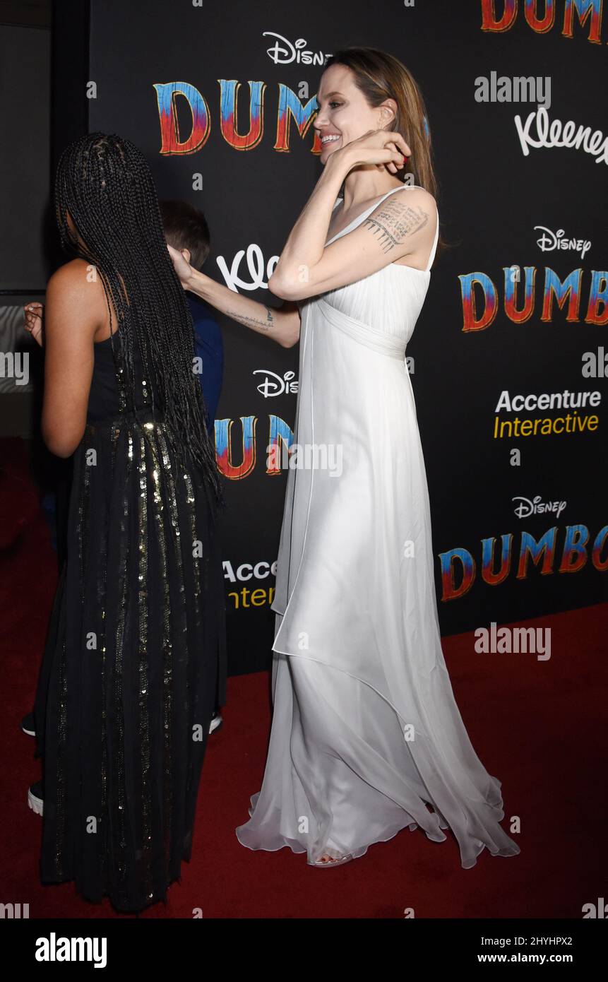 Angelina Jolie and Zahara Marley Jolie-Pitt arriving for Disney's premiere of 'Dumbo' held at the El Capitan Theatre on March 11, 2019 in Hollywood, Los Angeles. Stock Photo