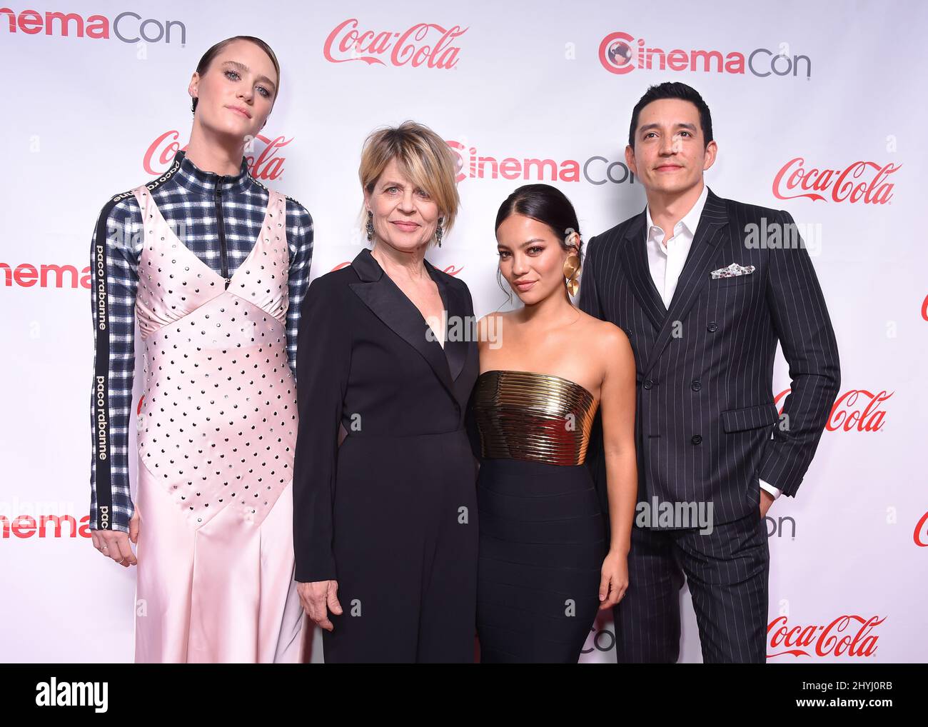 Mackenzie Davis, Linda Hamilton, Natalia Reyes and Gabriel Luna arrive at The Big Screen Achievement Awards during CinemaCon 2019 held at Caesars Palace Stock Photo