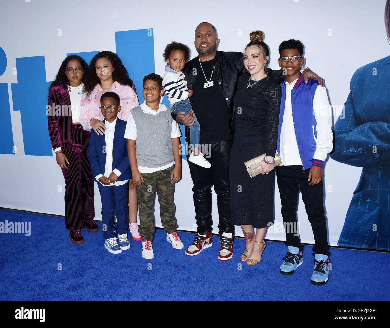 Kenya Barris and family attending the Los Angeles premiere of Little
