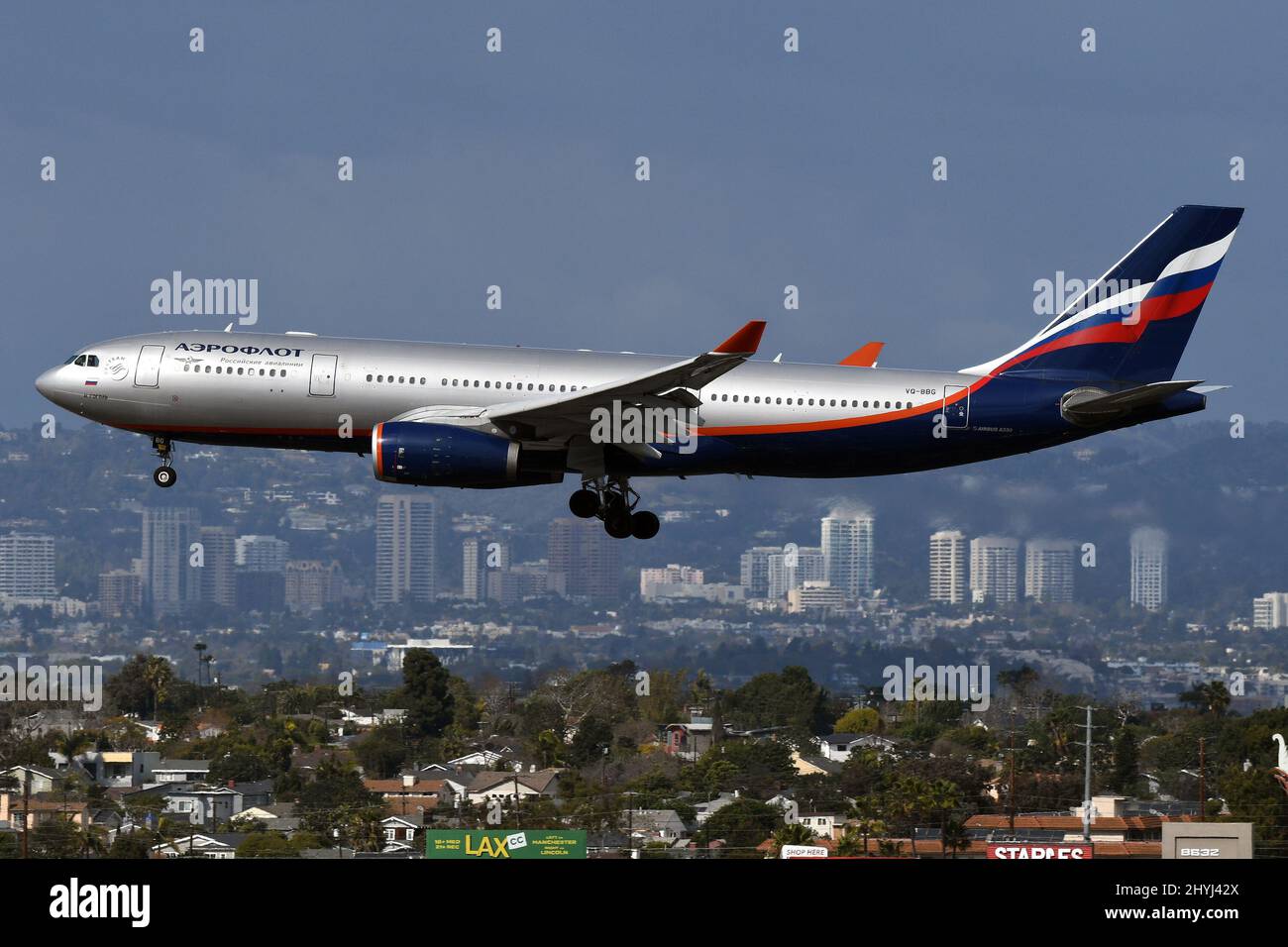 AEROFLOT AIRBUS A330. BERMUDA REGISTRATION CANCELLED BY LEASING COMPANY DUE TO RUSSIAN INVASION OF UKRAINE IN 2022. Stock Photo