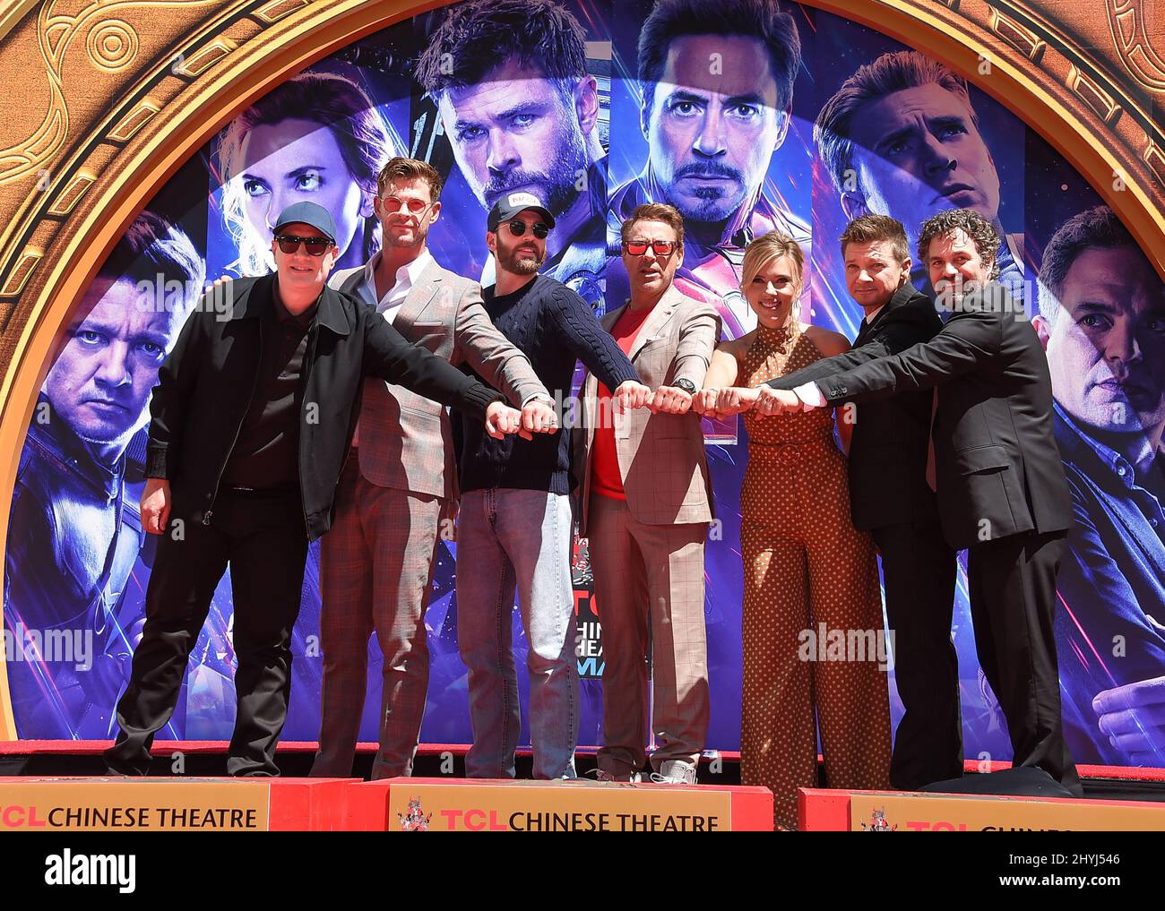 Marvel Studios' 'Avengers: Endgame' Cast Handprint Ceremony Featuring:  Kevin Feige, Chris Hemsworth, Chris Evans, Robert Downey Jr., Scarlett  Johansson, Mark Ruffalo, Jeremy Renner Where: Hollywood, California, United  States When: 23 Apr 2019