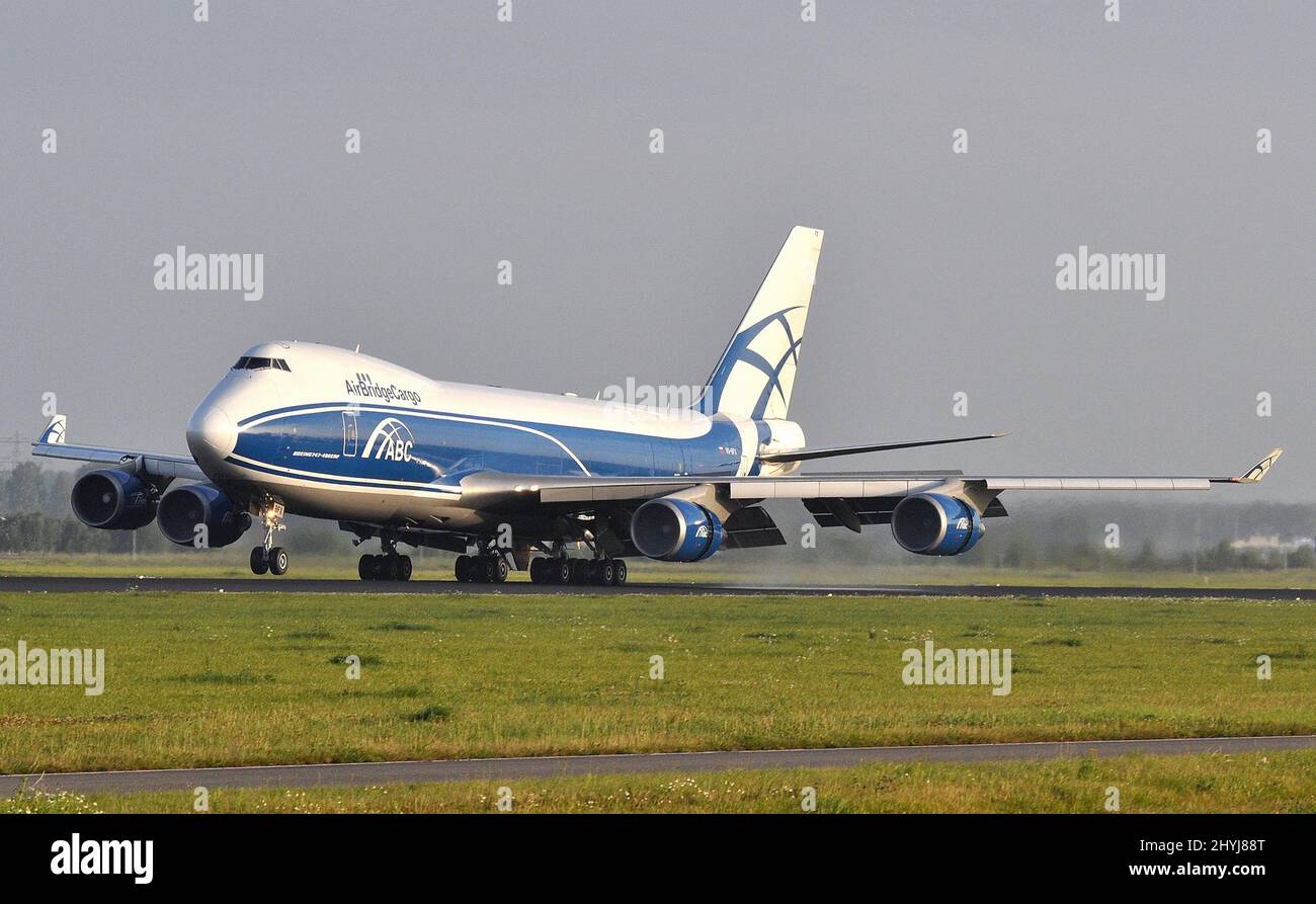 SANCTIONS - FOLLOWING RUSSIAN INVASION OF UKRAINE AIR BRIDGE CARGO FORCED TO MOVE AIRCRAFT FROM BERMUDA TO RUSSIAN REGISTER. BOEING 747-400ERF VQ-BFX. Stock Photo