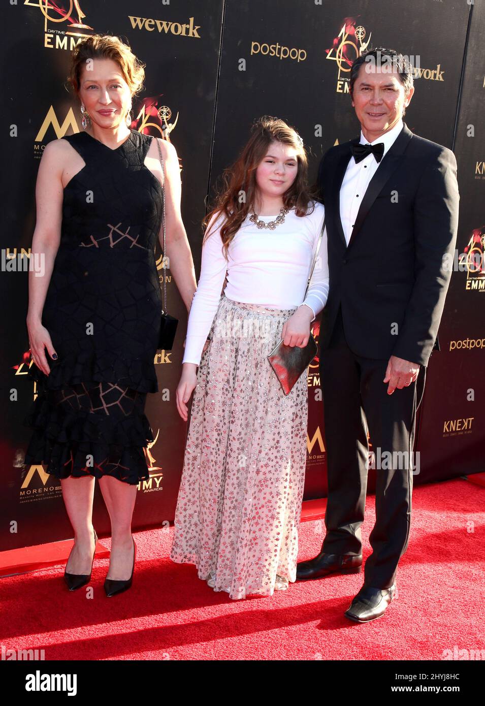 Lou Diamond Phillips, wife Yvonne Boismier Phillips & daughter Indigo Sanara Phillips attending the 46th Annual Daytime Creative Arts Emmy Awards held at the Pasadena Civic Center Stock Photo