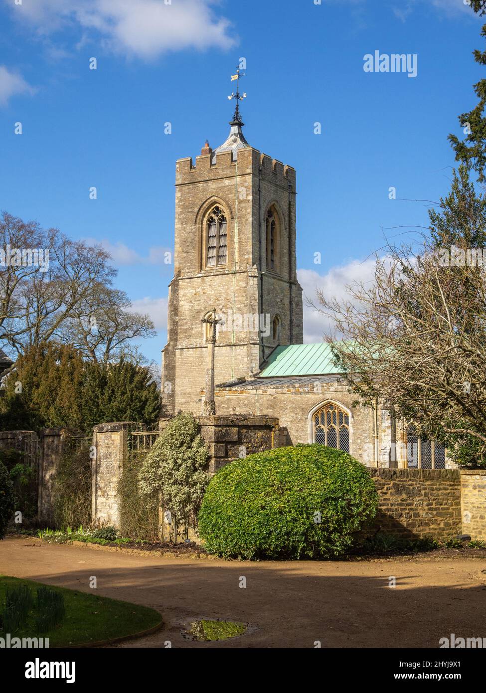 The church of St Mary Magdalene in the grounds of Castle Ashby House, Northamptonshire, UK; mainly 14th and 15th century but restored in 1869. Stock Photo