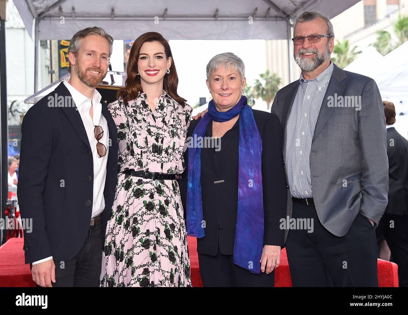 Adam Shulman, Anne Hathaway, Kate McCauley Hathaway and Gerald H during a Hollywood Walk of Fame star ceremony in Los Angeles, California Stock Photo