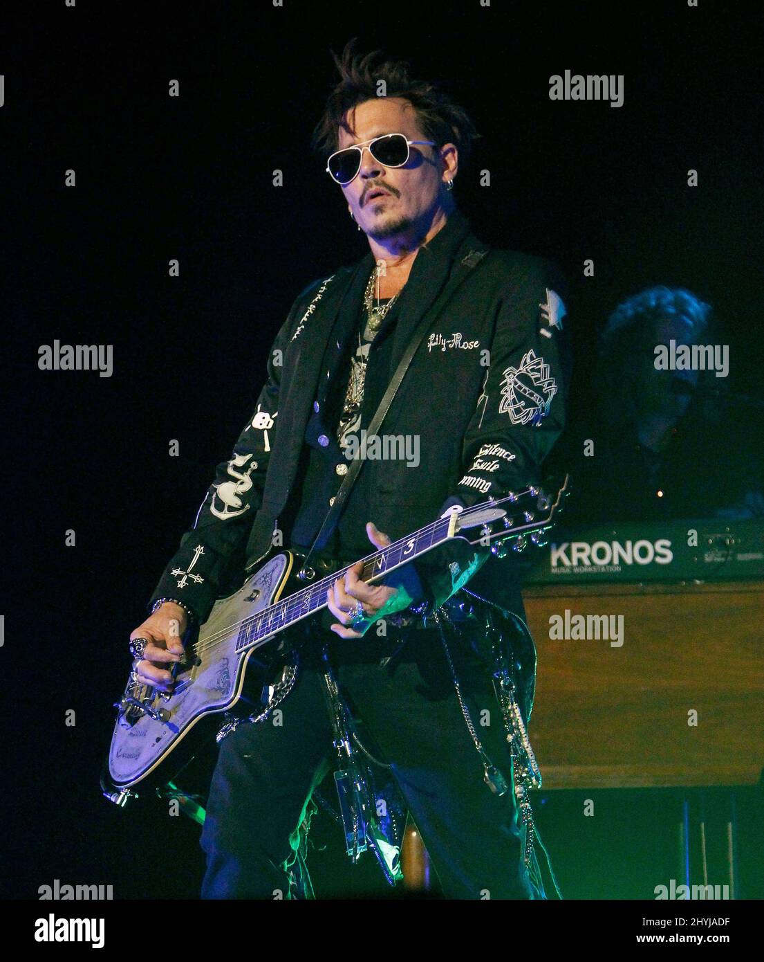 Johnny Depp on stage at the Hollywood Vampires concert held at The