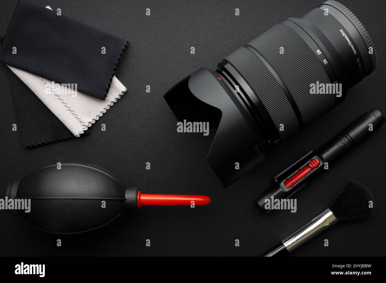 Picture of cleaning kit for reflex cameras with mirror and interchangeable lenses Stock Photo
