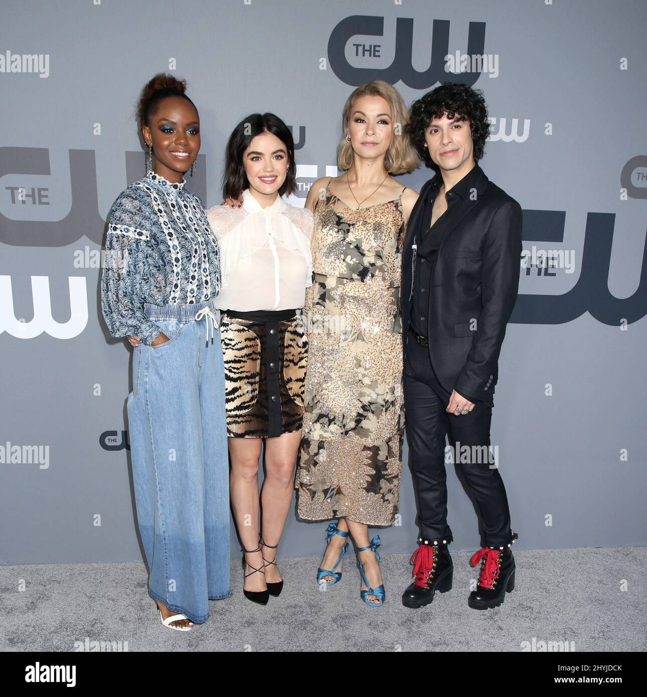 Ashleigh Murra, Lucy Hale, Julia Chan & Jonny Beauchamp attending The CW Network 2019 Upfront held at New York City Center on May 16, 2019 in New York City, USA. Stock Photo