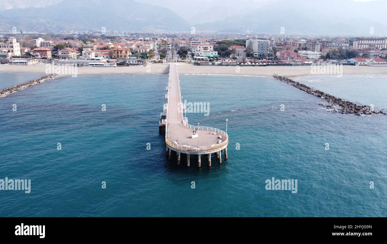 Aerial view of Tuscany - Marina di Massa Pier - Pontile Stock Photo