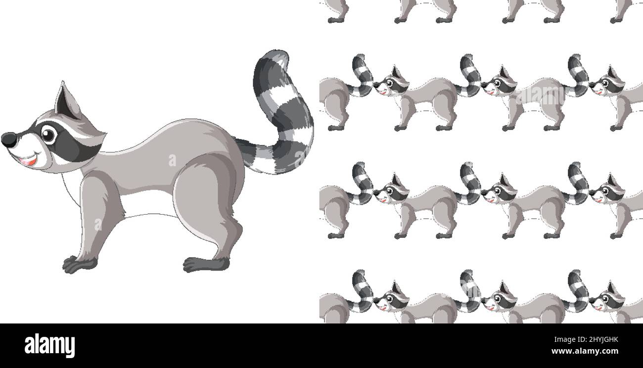 Seamless design of raccoon on white background illustration Stock ...