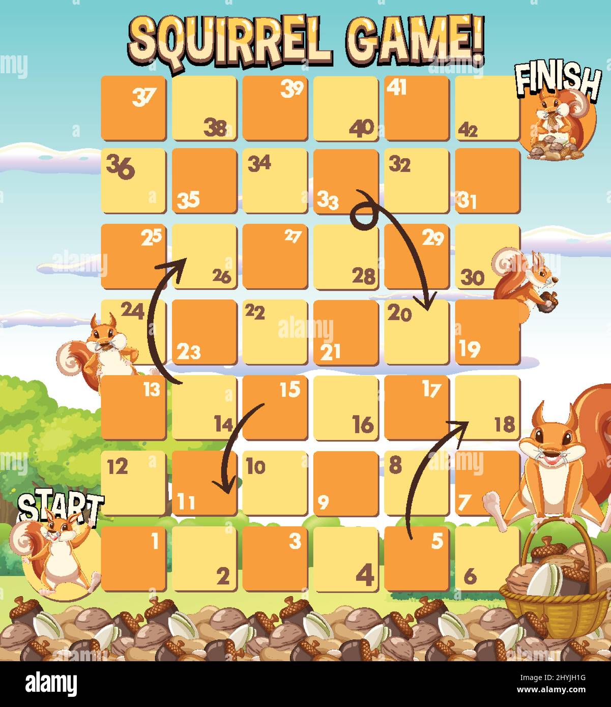 A snake ladder squirrels game template illustration Stock Vector