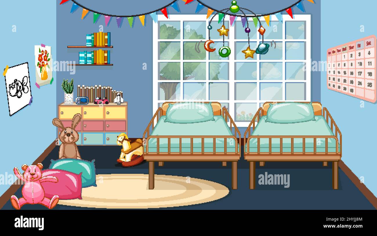 Scene with two baby beds illustration Stock Vector Image & Art Alamy
