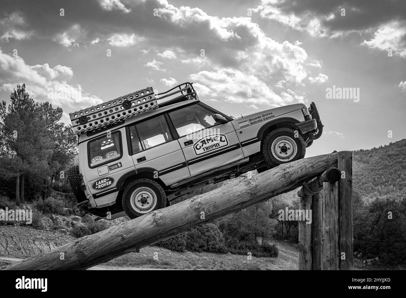 a picture of a First generation Land Rover Discovery series I prepared for the Camel Trophy Stock Photo