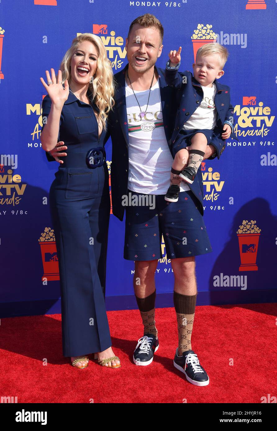 Heidi Montag, Spencer Pratt and Gunner Stone arriving to the MTV Movie & TV Awards 2019 at Barker Hanger on June 15, 2019 in Santa Monica Stock Photo