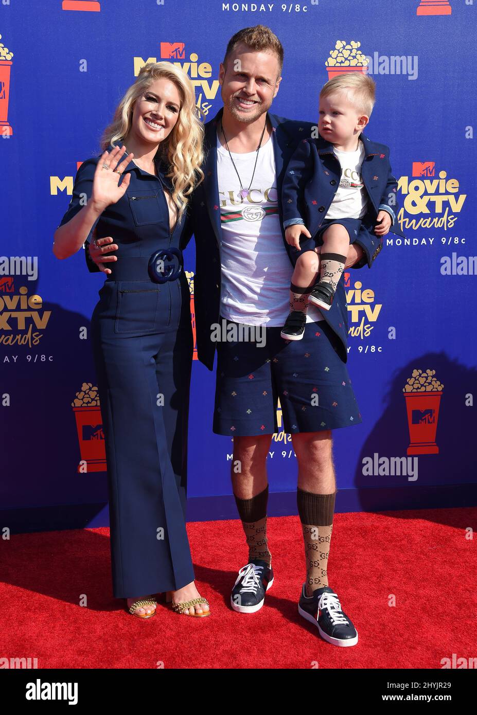 Heidi Montag, Spencer Pratt and Gunner Stone arriving to the MTV Movie & TV Awards 2019 at Barker Hanger on June 15, 2019 in Santa Monica Stock Photo