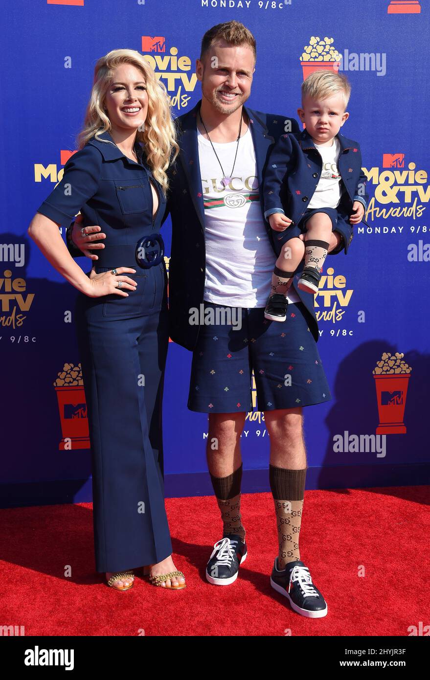 Heidi Montag, Spencer Pratt and Gunner Stone arriving to the MTV Movie & TV Awards 2019 at Barker Hanger on June 15, 2019 in Santa Monica, CA. Stock Photo