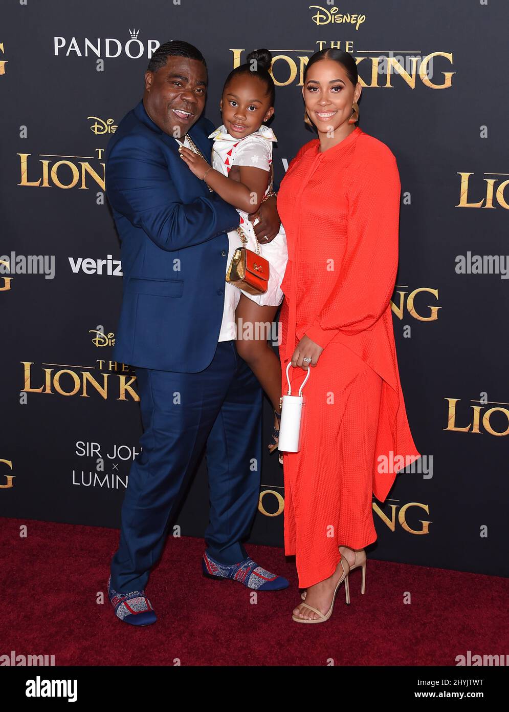Tracy Morgan, Maven Sonae Morgan and Megan Wollover at 'The Lion King' world premiere held at the Dolby Theatre on July 9, 2019 in Hollywood, CA. Stock Photo