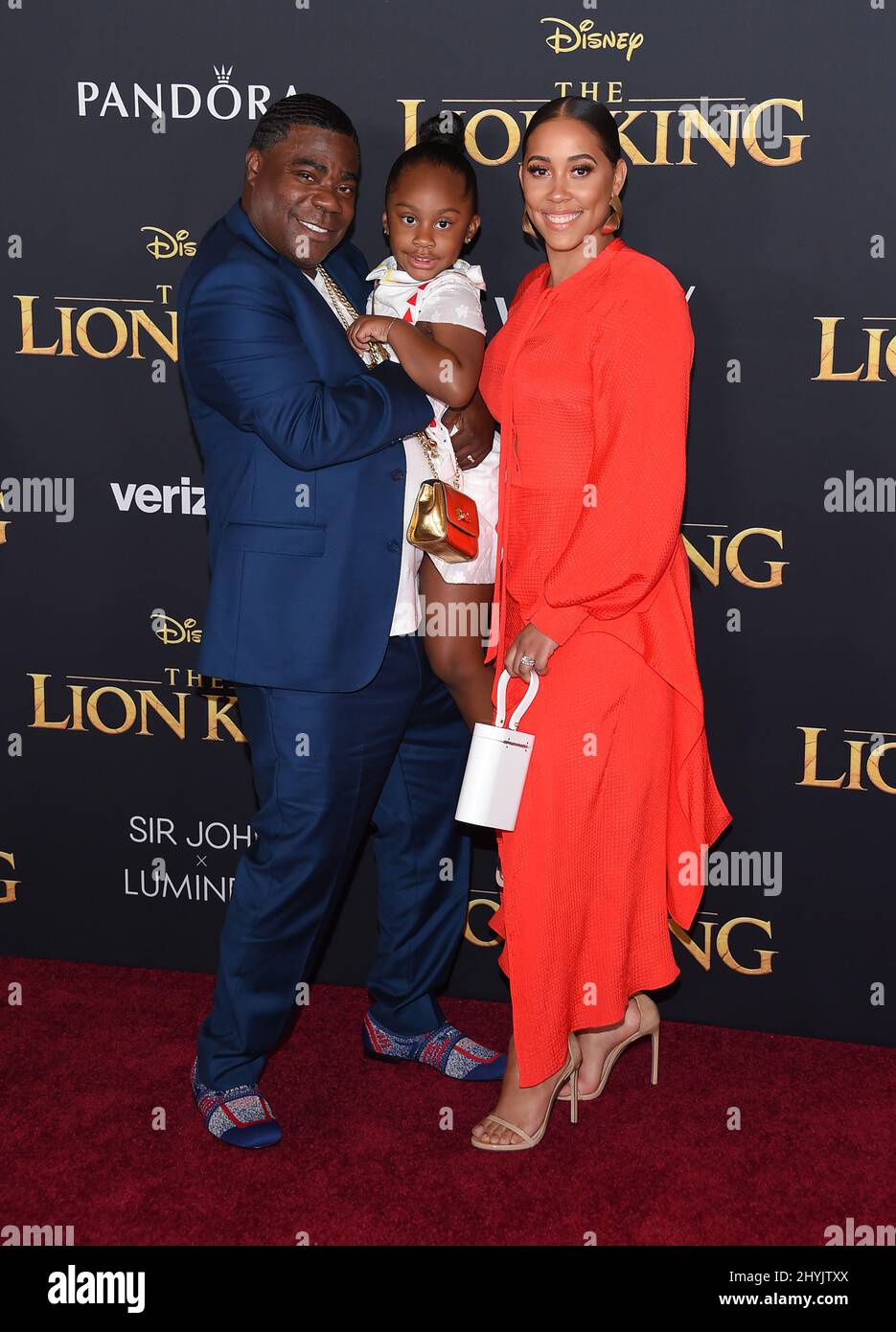 Tracy Morgan, Maven Sonae Morgan and Megan Wollover at 'The Lion King' world premiere held at the Dolby Theatre on July 9, 2019 in Hollywood, CA. Stock Photo