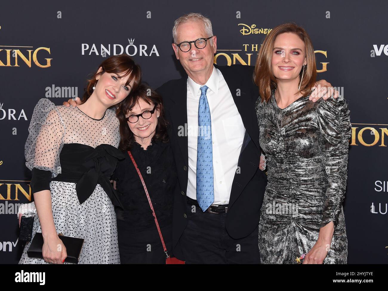 Mary Jo Deschanel, Zooey Deschanel, Emily Deschanel and Caleb Deschanel at 'The Lion King' world premiere held at the Dolby Theatre on July 9, 2019 in Hollywood, CA. Stock Photo