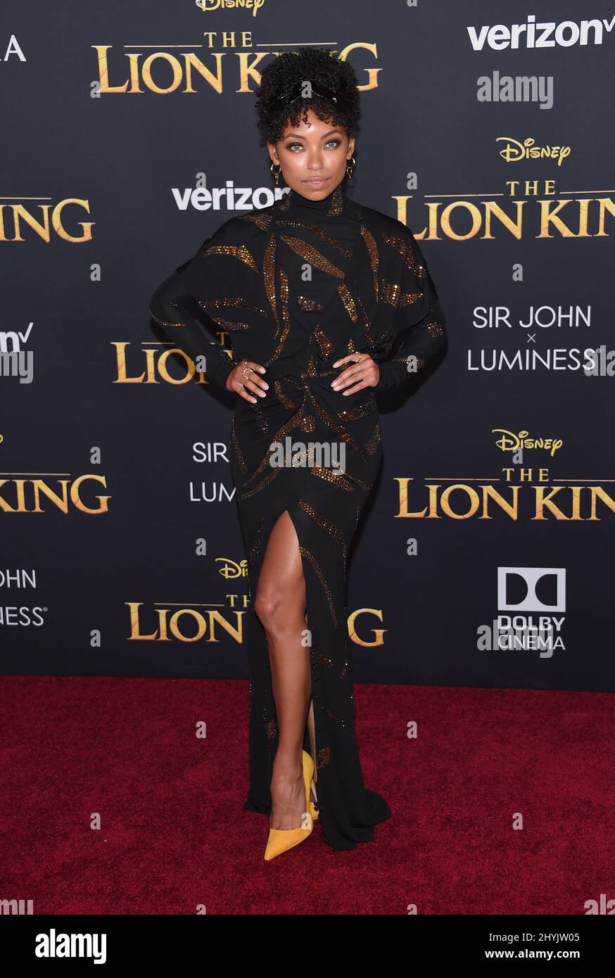 Logan Browning at 'The Lion King' world premiere held at the Dolby Theatre on July 9, 2019 in Hollywood, CA. Stock Photo