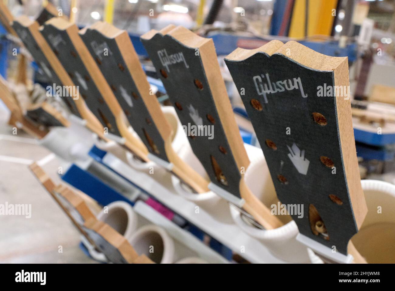 Tour of the Gibson USA Factory on July 17, 2019 in Nashville. Stock Photo