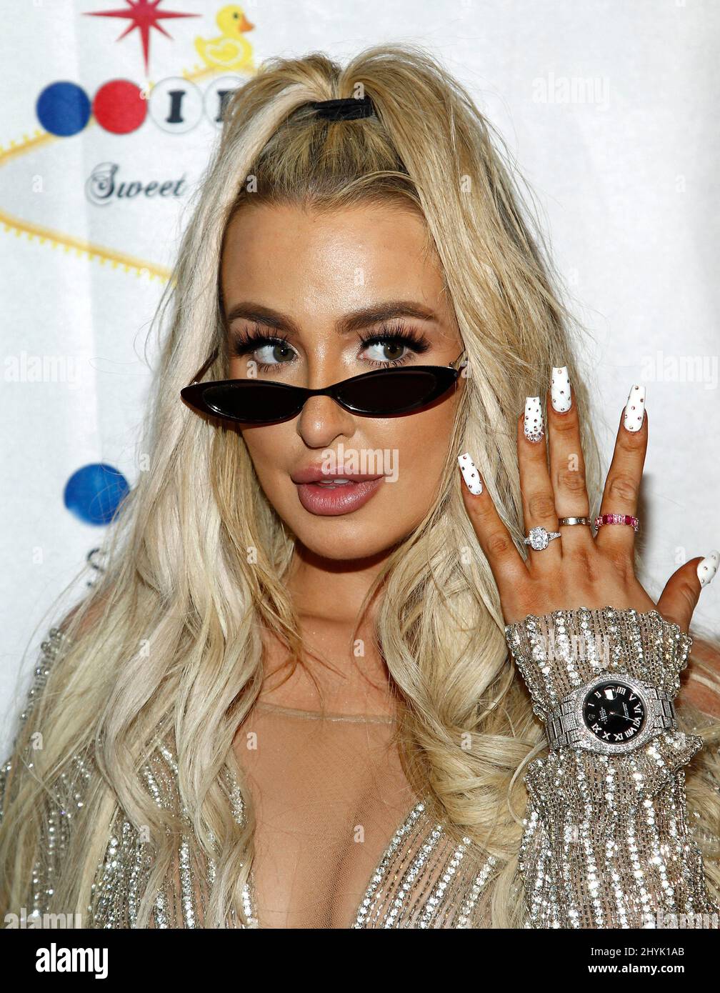 Tana Mongeau arrives at her wedding reception held at the Sugar Factory