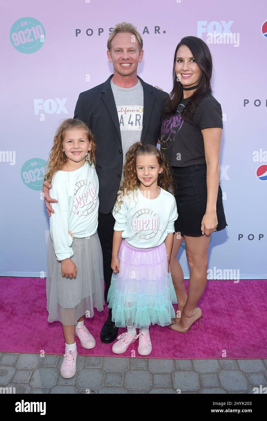 Ian Ziering, Erin Kristine Ludwig, Mia Loren Ziering and Penna Mae Ziering at BH90210 Peach Pit Pop-Up on Melrose Ave. on August 3, 2019 in Los Angeles, , USA. Stock Photo