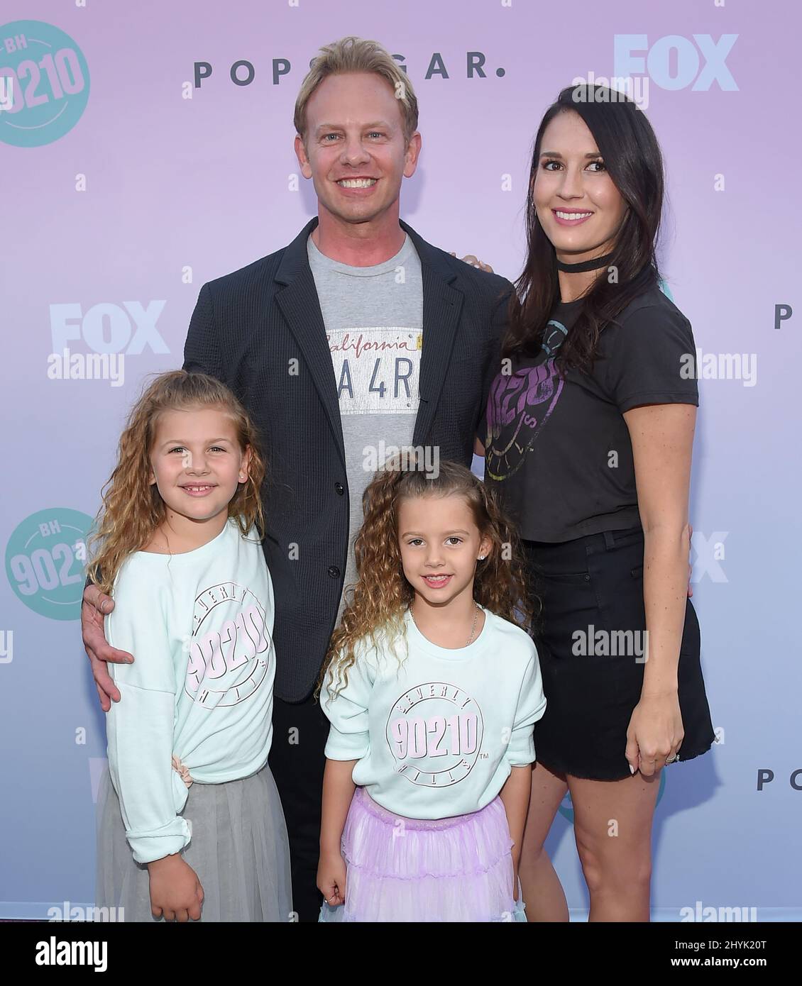 Ian Ziering, Erin Kristine Ludwig, Mia Loren Ziering and Penna Mae Ziering at BH90210 Peach Pit Pop-Up on Melrose Ave. on August 3, 2019 in Los Angeles, USA. Stock Photo