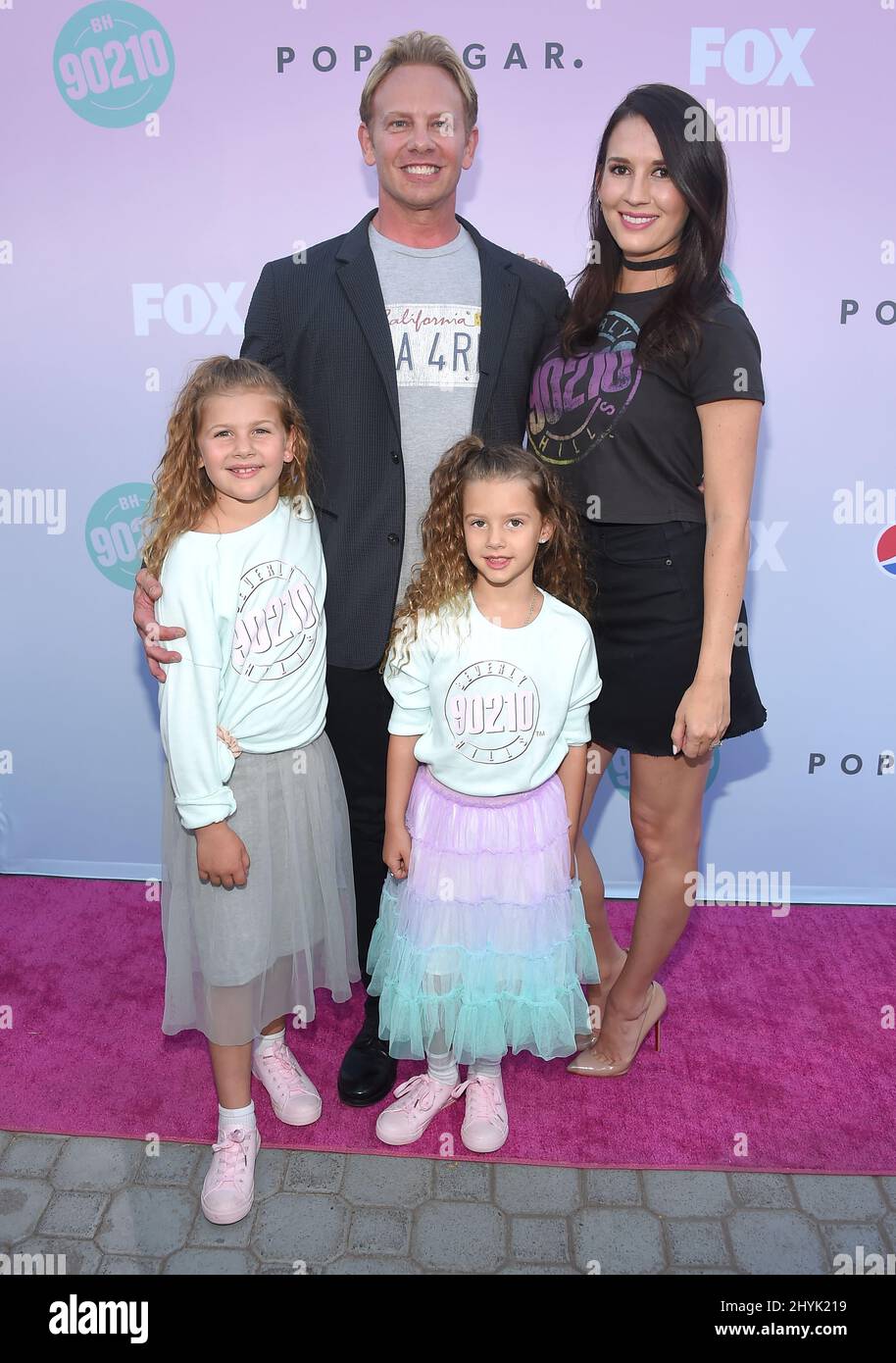 Ian Ziering, Erin Kristine Ludwig, Mia Loren Ziering and Penna Mae Ziering at BH90210 Peach Pit Pop-Up on Melrose Ave. on August 3, 2019 in Los Angeles, USA. Stock Photo