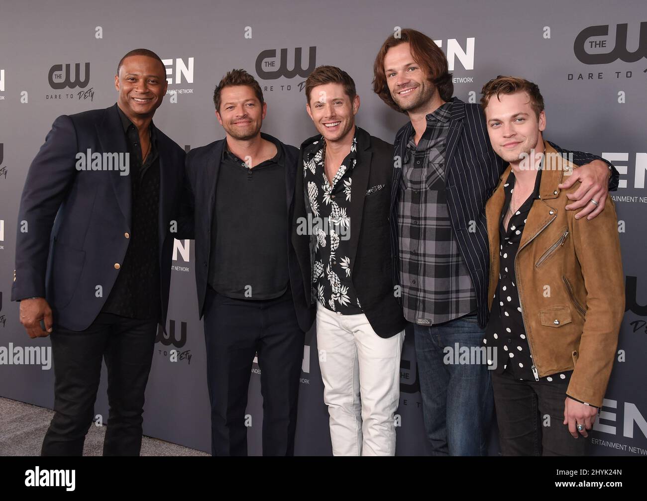 David Ramsey, Misha Collins, Jensen Ackles, Jared Padalecki and Alexander Calvert arriving to the The CW's Summer TCA All Star Party at Beverly Hilton Hote Stock Photo