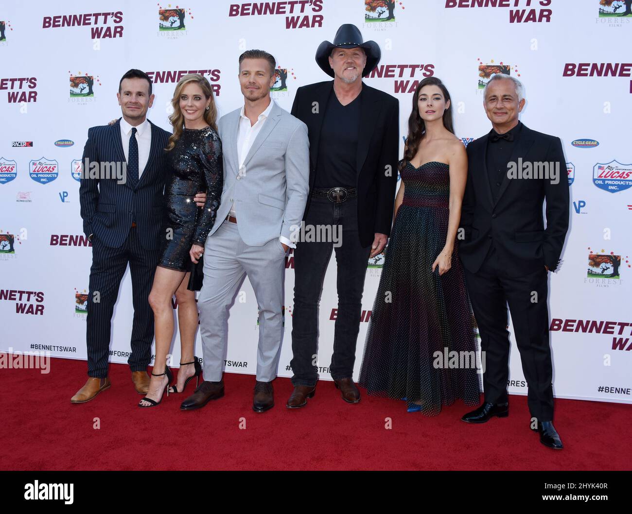 Alex Ranarivelo, Christina Moore, Michael Roark, Trace Adkins, Allison Paige and Ali Afshar at the premiere of 'Bennett's War' held at the Steven J. Ross Theater at Warner Bros. Studios Stock Photo