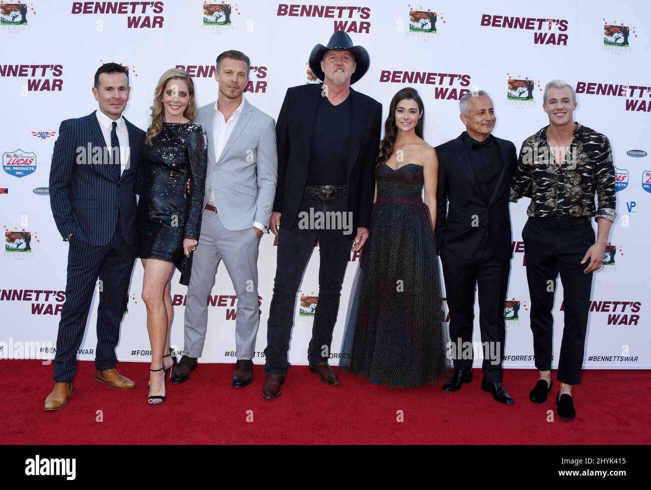 Alex Ranarivelo, Christina Moore, Michael Roark, Trace Adkins, Allison Paige and Ali Afshar at the premiere of 'Bennett's War' held at the Steven J. Ross Theater at Warner Bros. Studios Stock Photo