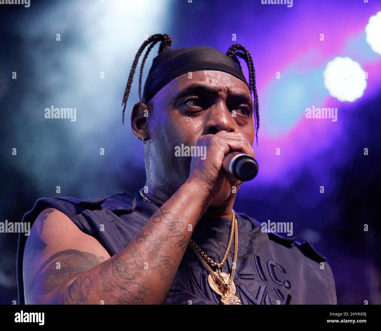 Coolio onstage at the I LOVE THE 90'S concert at the Fremont Street Experience Labor Day Weekend Concerts held on the Third Street Stage on September 1, 2019 in Las Vegas. Stock Photo