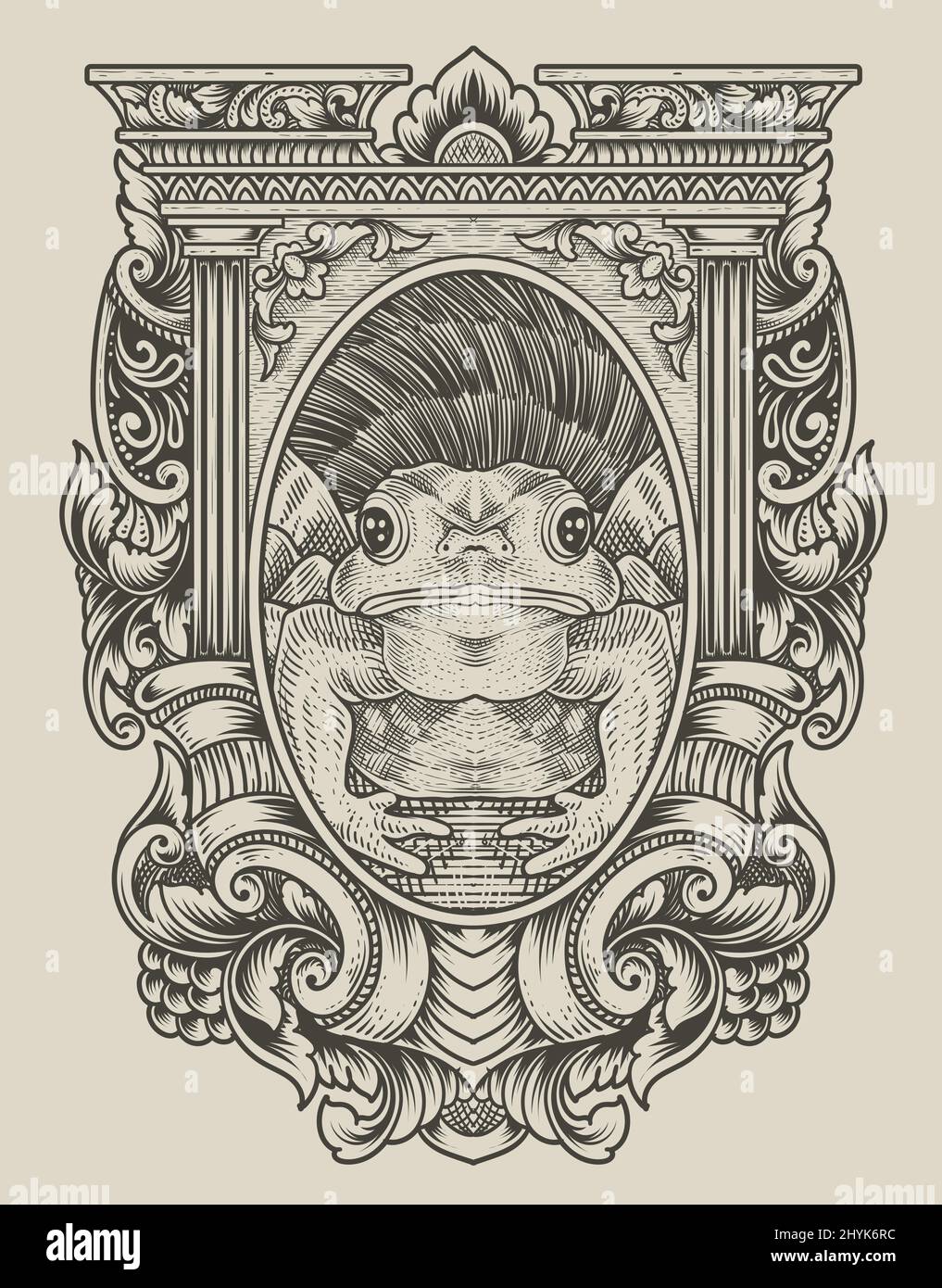 illustration vintage frog with engraving style Stock Vector Image & Art ...