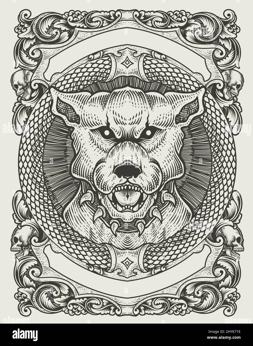 illustration vintage dog with engraving style Stock Vector Image & Art ...