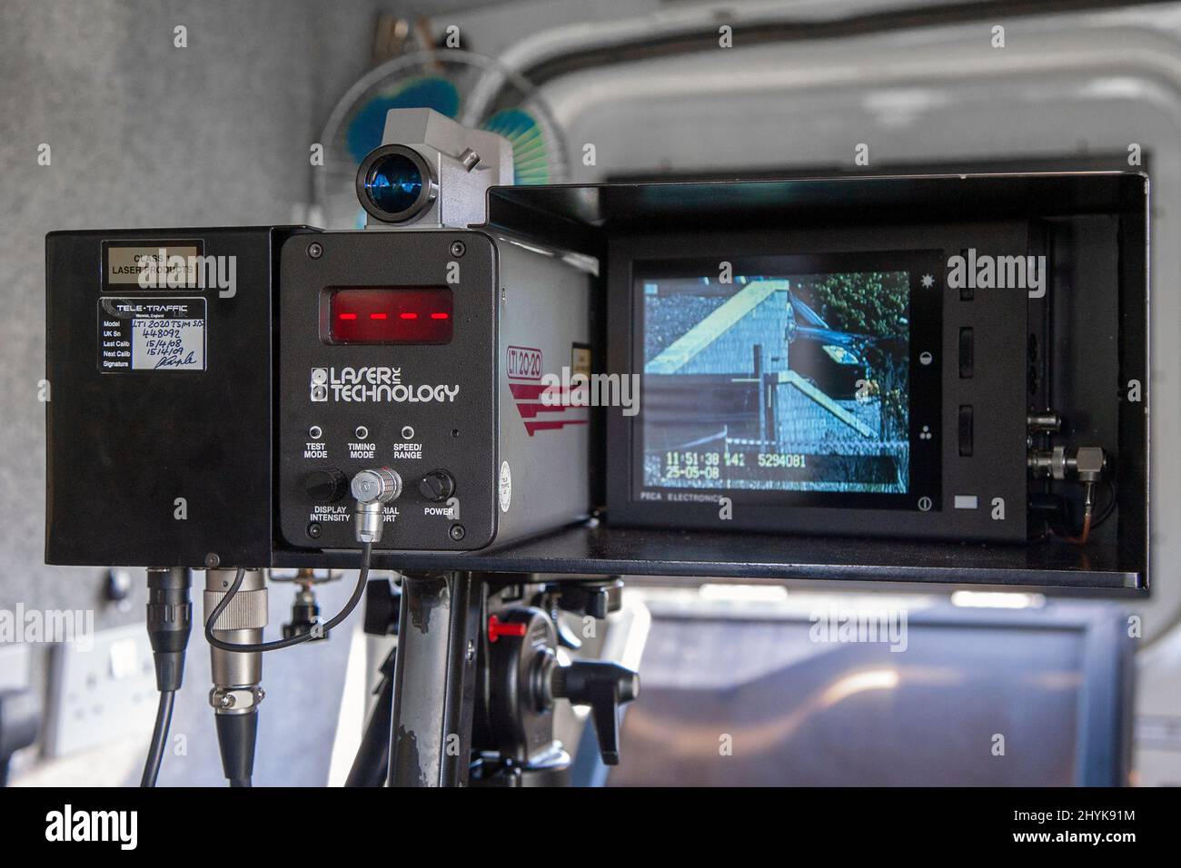 Interior of Police Camera's laser technology speed detection van; UK