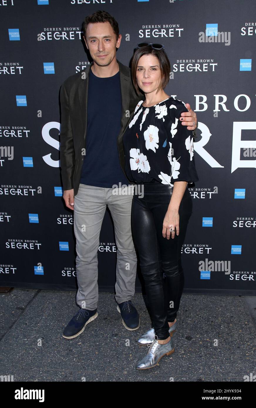 Neve Campbell & Husband JJ Feild attending the Derren Brown: Secret Broadway Opening Night - Arrivals held at The Cort Theatre Stock Photo