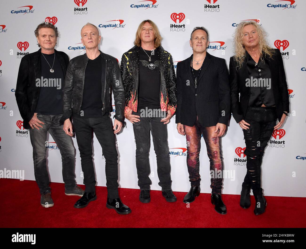 Rick Allen, Phil Collen, Joe Elliott, Vivian Campbell and Rick Savage from Def Leppard at the 2019 iHeartRadio Music Festival held at T-Mobile Arena on September 21, 2019 in Las Vegas, NV. Stock Photo