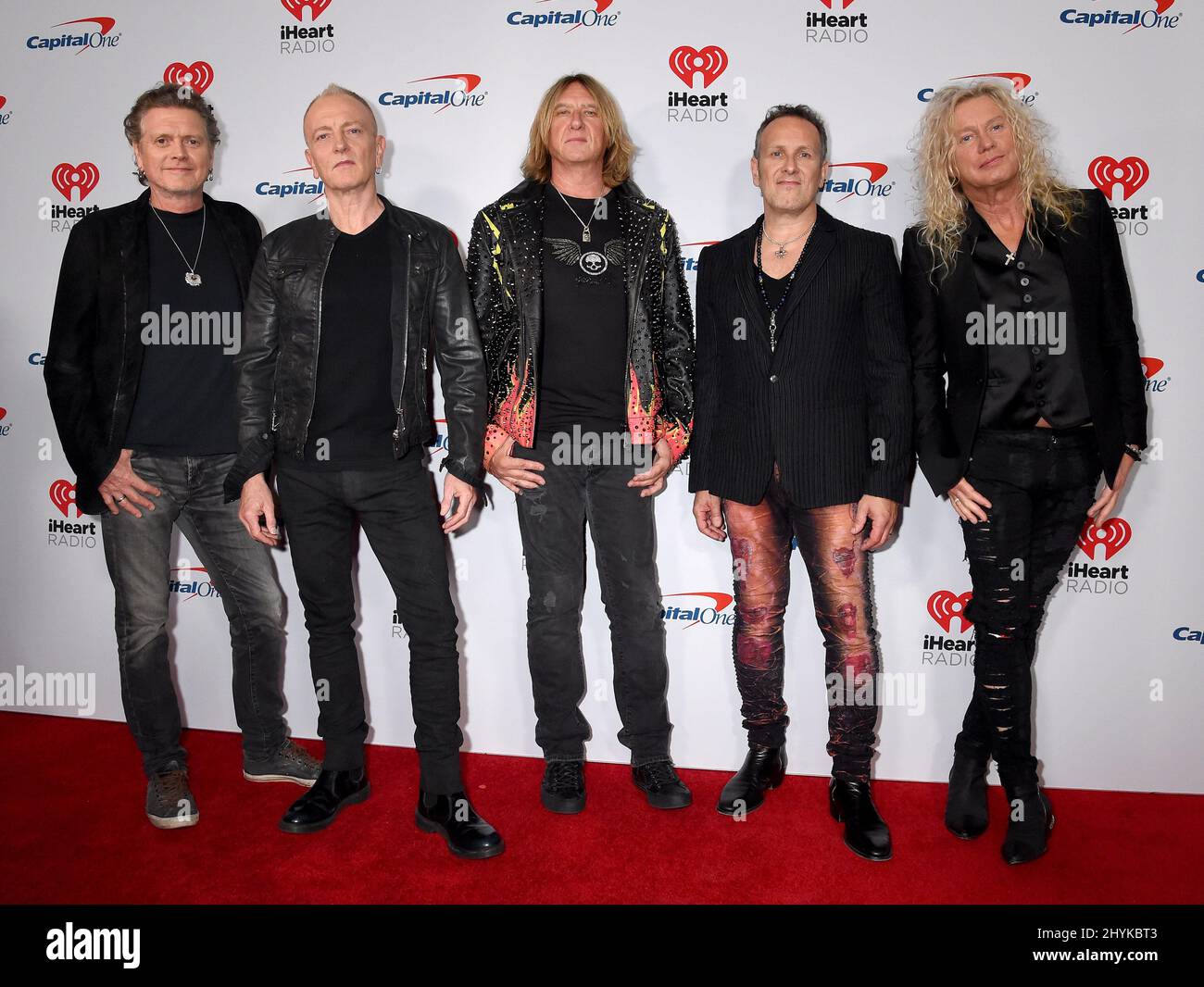 Rick Allen, Phil Collen, Joe Elliott, Vivian Campbell and Rick Savage from Def Leppard at the 2019 iHeartRadio Music Festival held at T-Mobile Arena on September 21, 2019 in Las Vegas, NV. Stock Photo