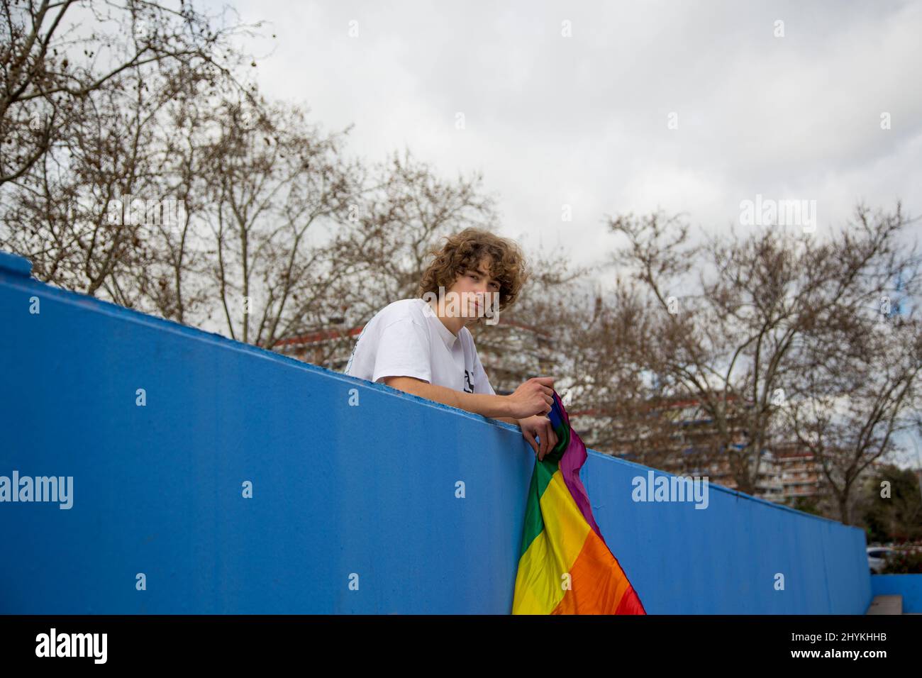 Portrait young man with gay pride flag Stock Photo
