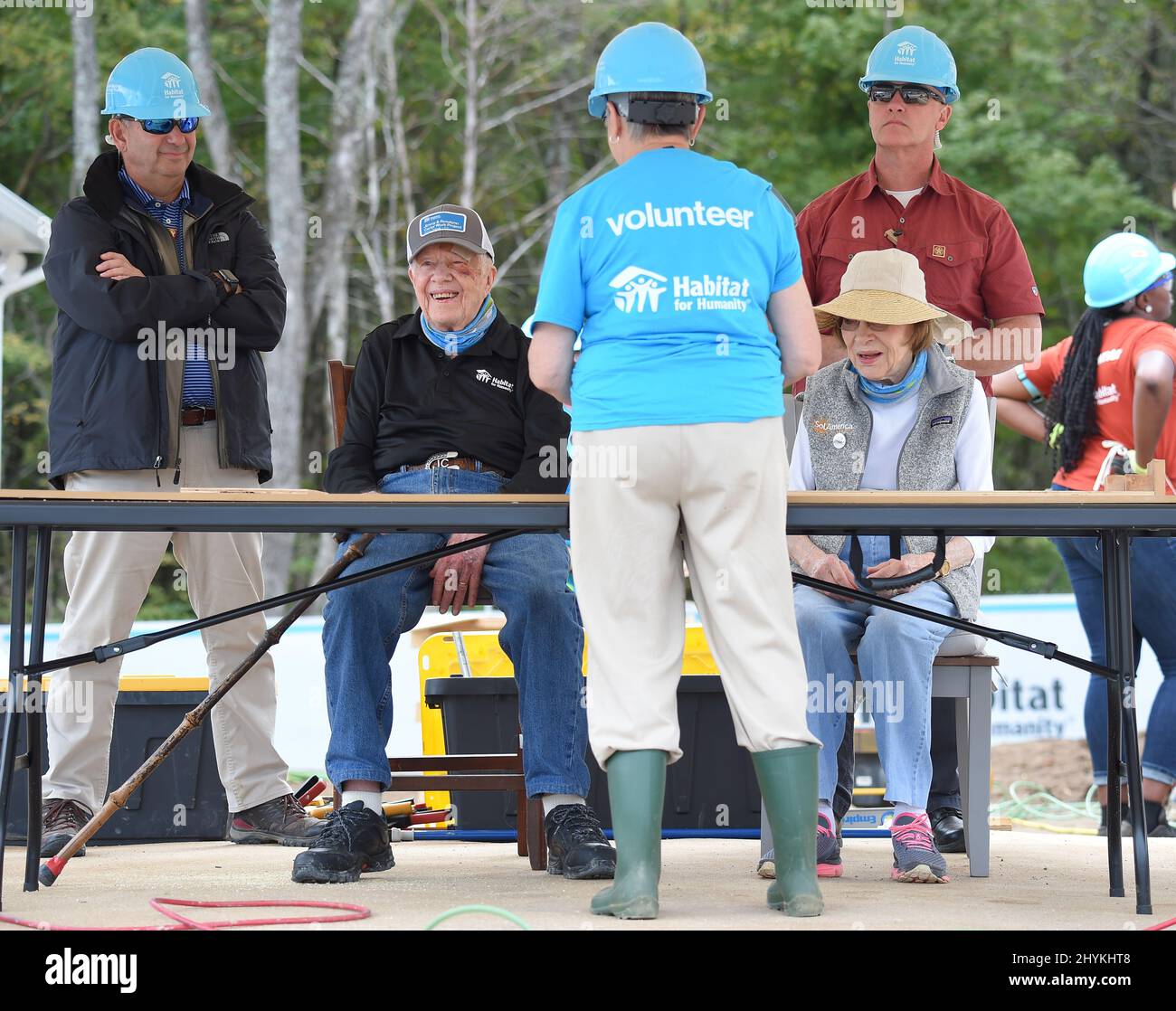 Jimmy Carter and Rosalyn Carter volunteer with Habitat for Humanity to