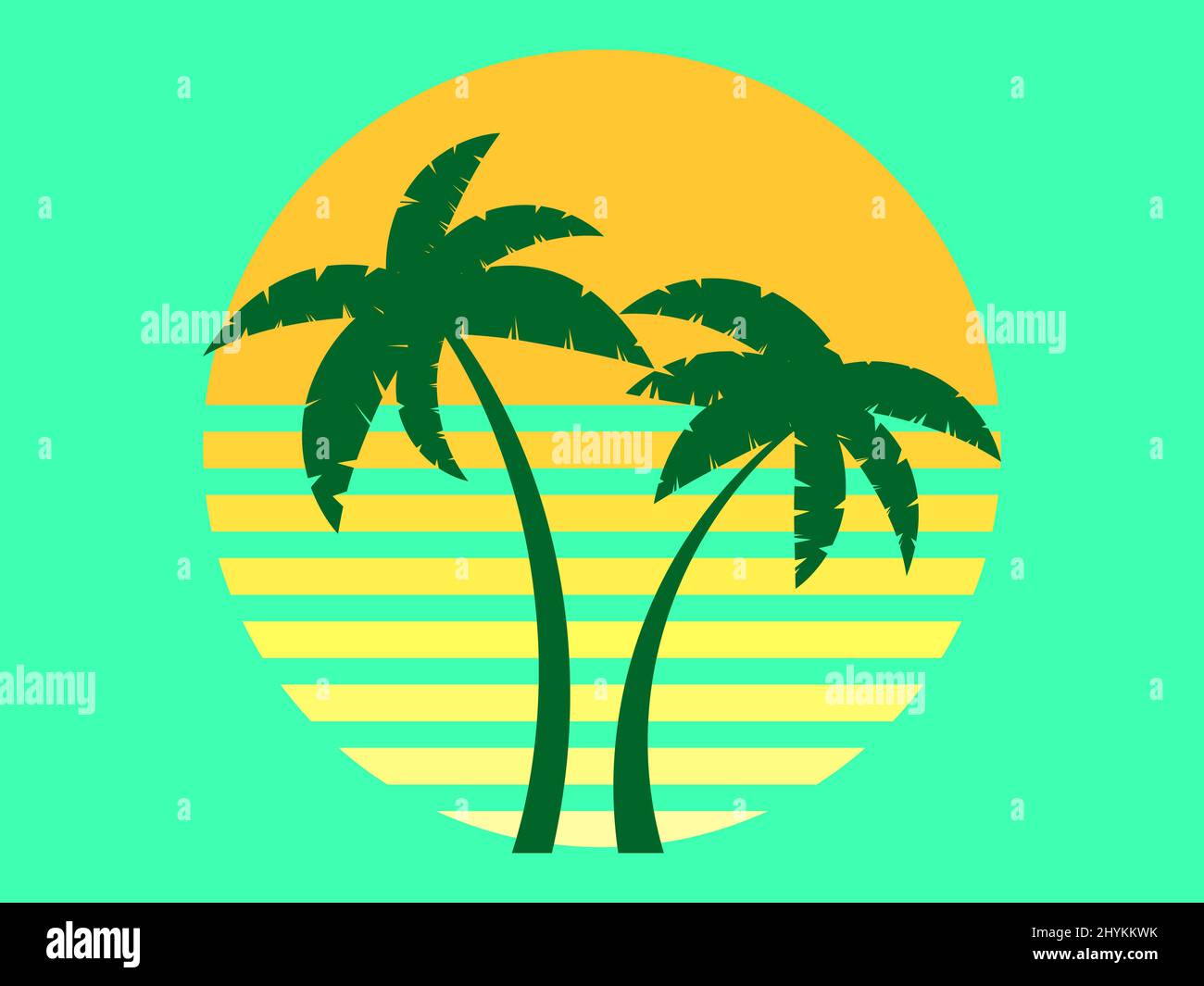 Retro futuristic palm trees in 80s style at sunset. Summer time, palm ...