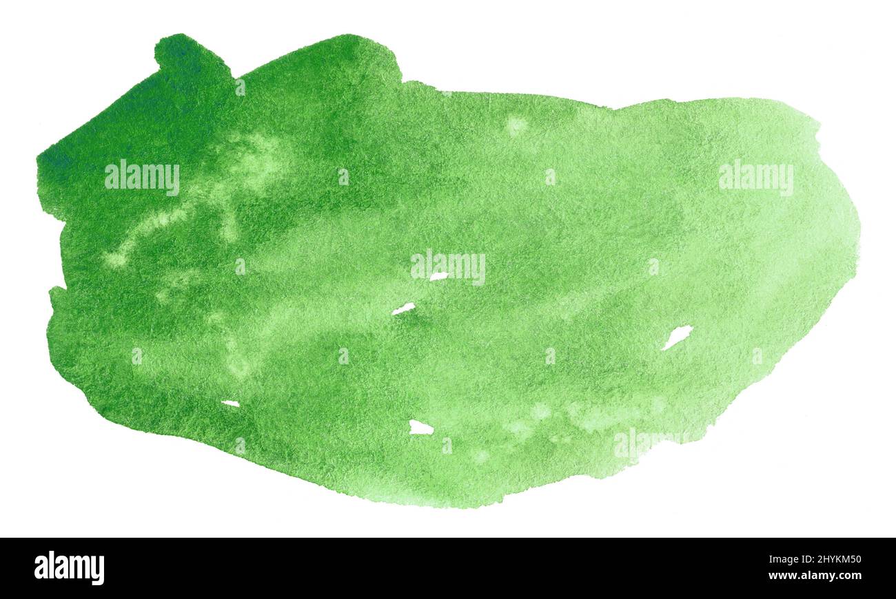 Abstract green watercolor shape. Watercolor hand drawn stain isolated ...