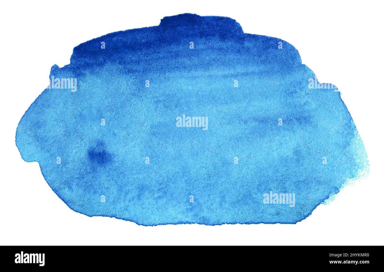 Blue watercolor hand drawn stain on white paper grain texture. Abstract ...
