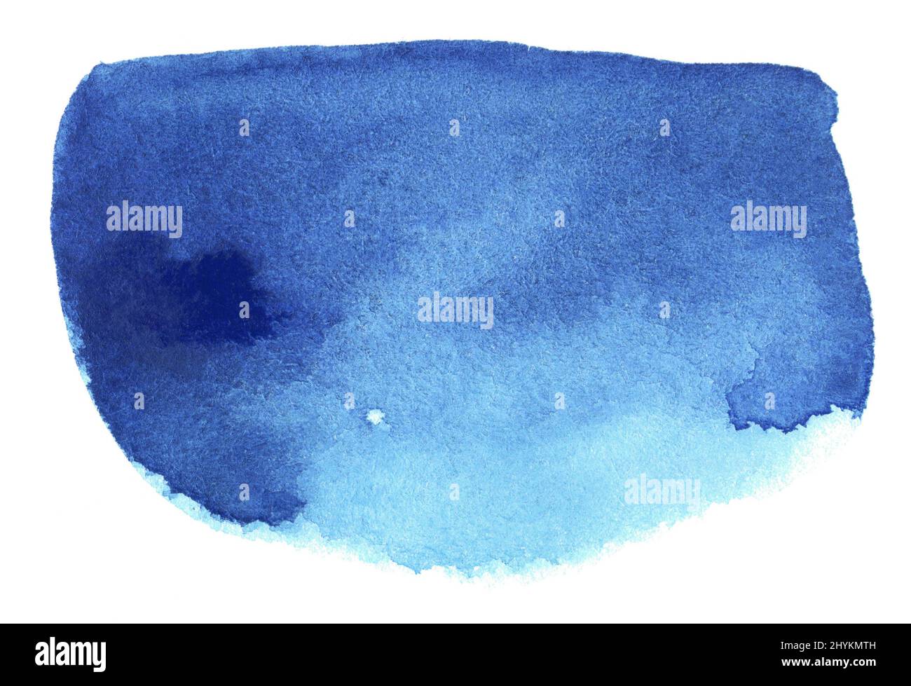 Blue watercolor hand drawn stain on white paper grain texture. Abstract ...