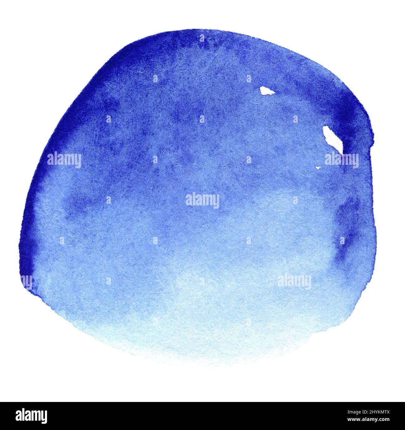 Blue watercolor hand drawn stain on white paper grain texture. Abstract ...